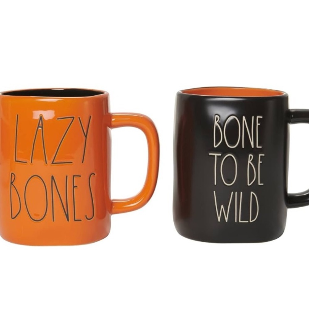 RAE DUNN Lazy Bones Born to Be Wild Halloween Mugs Cups Couple Set NEW 2 Set